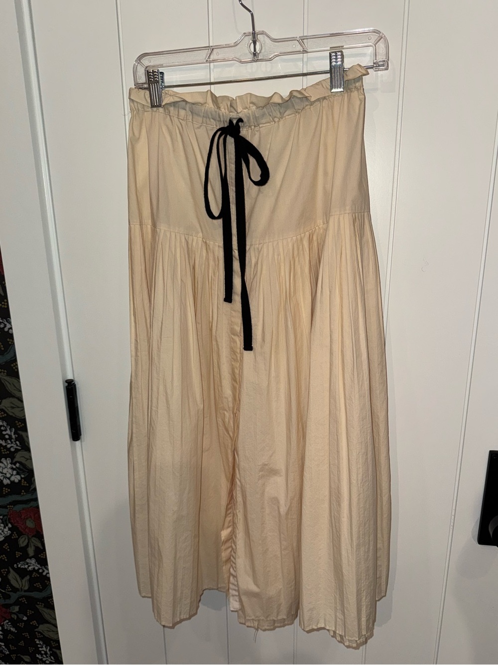 Ulla Johnson Lourdes Pleated Cotton Midi Skirt Cream Black Tie | Size 12